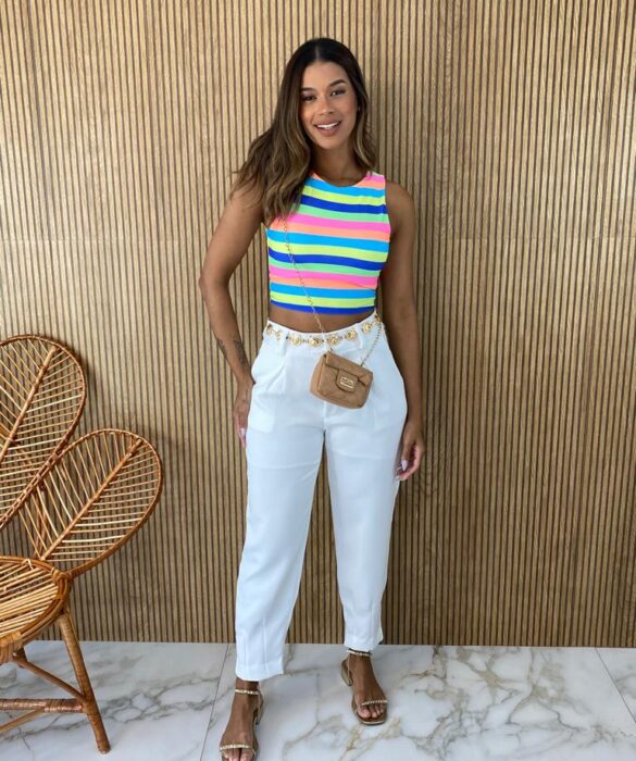 Cropped Feminino com Bojo Arco Iris - Fernanda Ramos Store