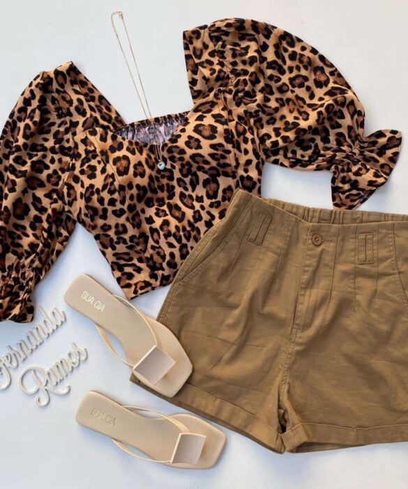 cropped feminino com bojo e amarracao animal print Fernanda ramos store