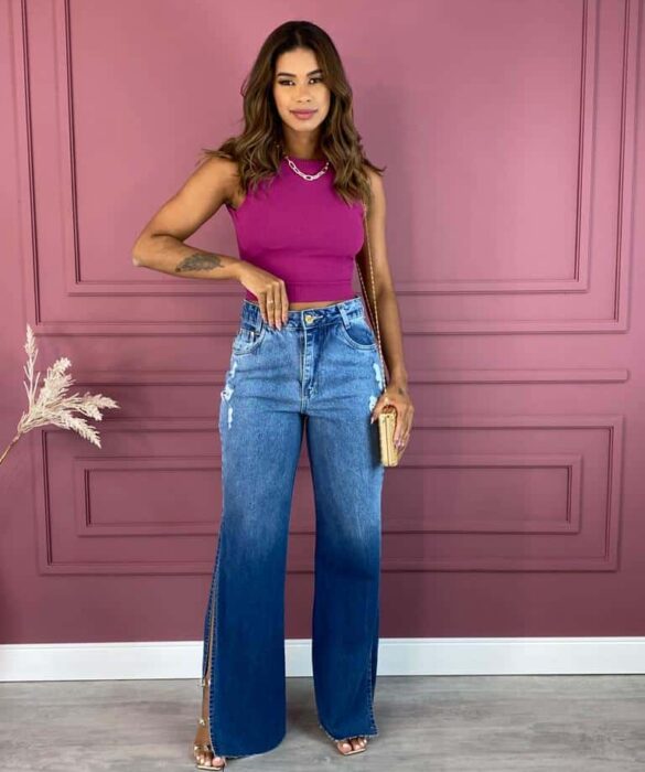 Cropped Feminino com Bojo e Amarração Canelado Fúcsia Fernanda ramos store