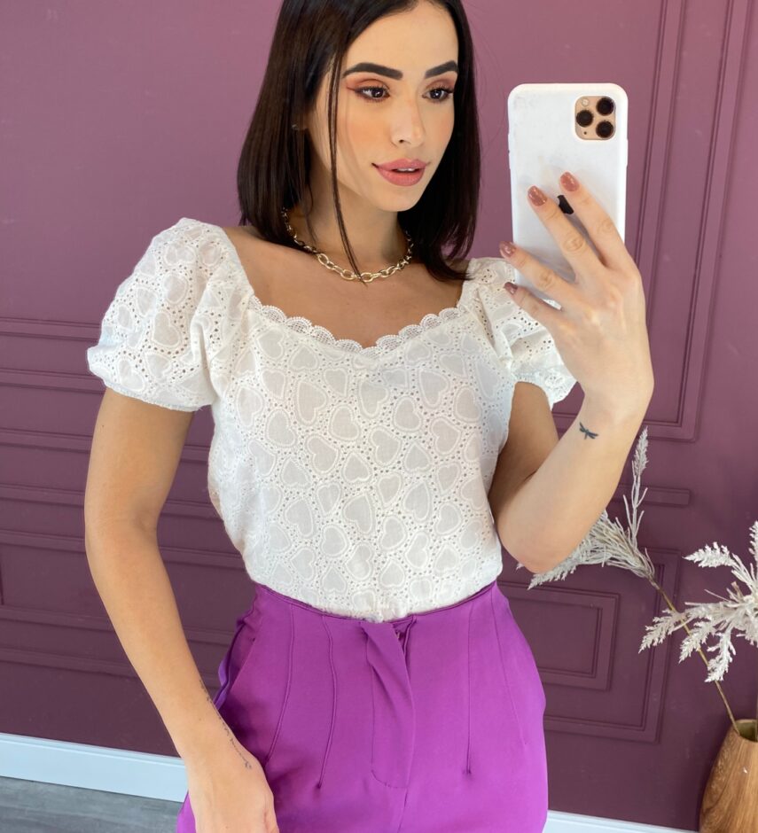 Cropped Feminino Manga Curta Laise sem Bojo Branca - Fernanda Ramos Store
