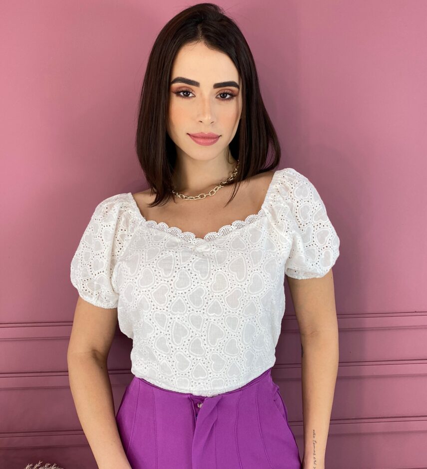 Cropped Feminino Manga Curta Laise sem Bojo Branca - Fernanda Ramos Store
