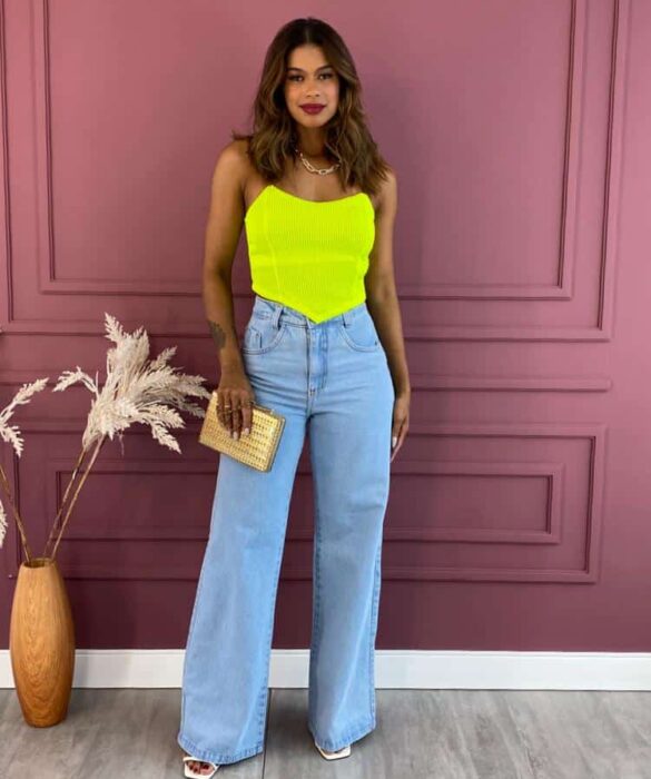 Cropped Feminino Tomara que Caia Amarelo Neon Fernanda Ramos Store