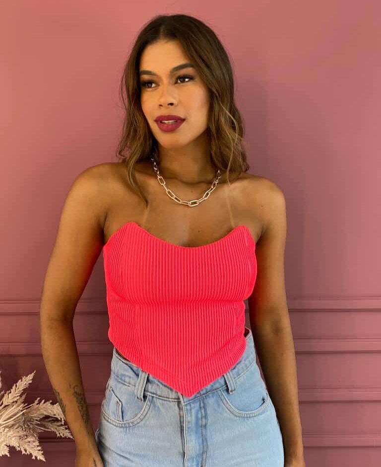 Cropped Feminino Tomara que Caia Rosa Neon - Fernanda Ramos Store