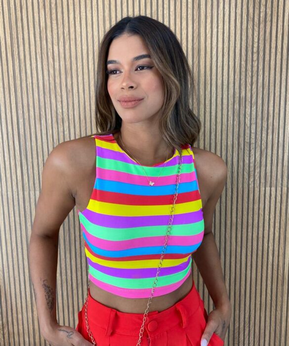 cropped regata feminino com bojo arco iris Fernanda ramos store