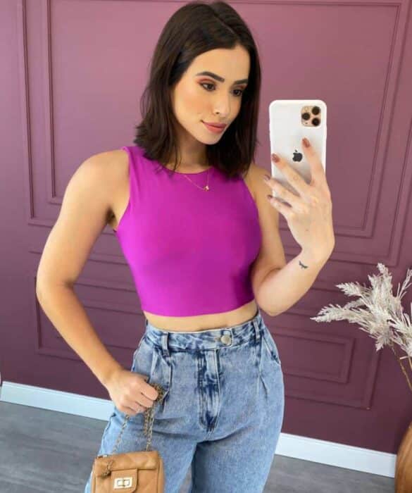 cropped regata feminino com bojo fucsia Fernanda ramos store