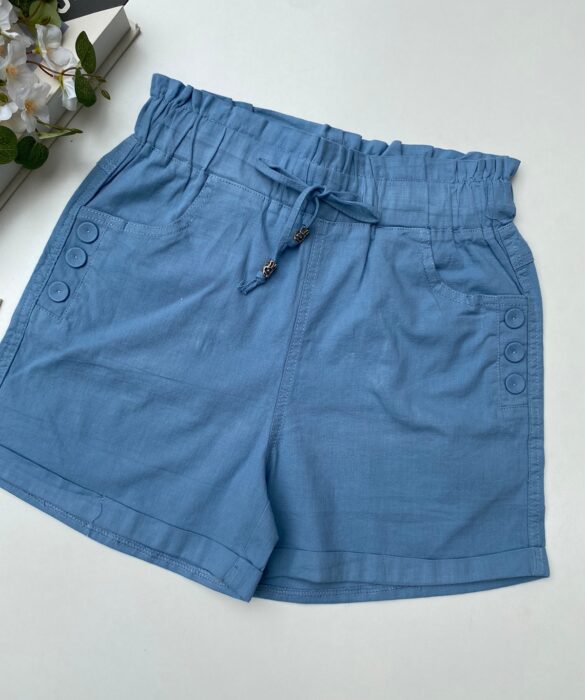 fernandaramosstore com br short feminino com elastico na cintura e amarracao e botoes azul 1