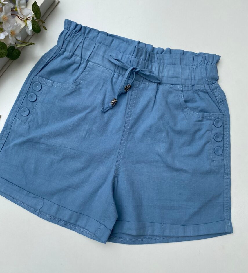 fernandaramosstore com br short feminino com elastico na cintura e amarracao e botoes azul 1