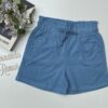 short feminino com elástico na cintura e amarração e botões azul Fernanda ramos store