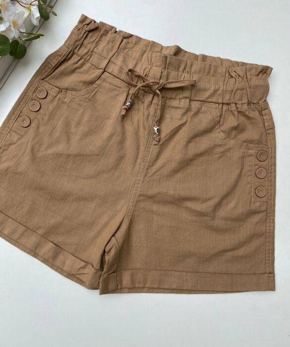 fernandaramosstore com br short feminino com elastico na cintura e amarracao e botoes caqui 3