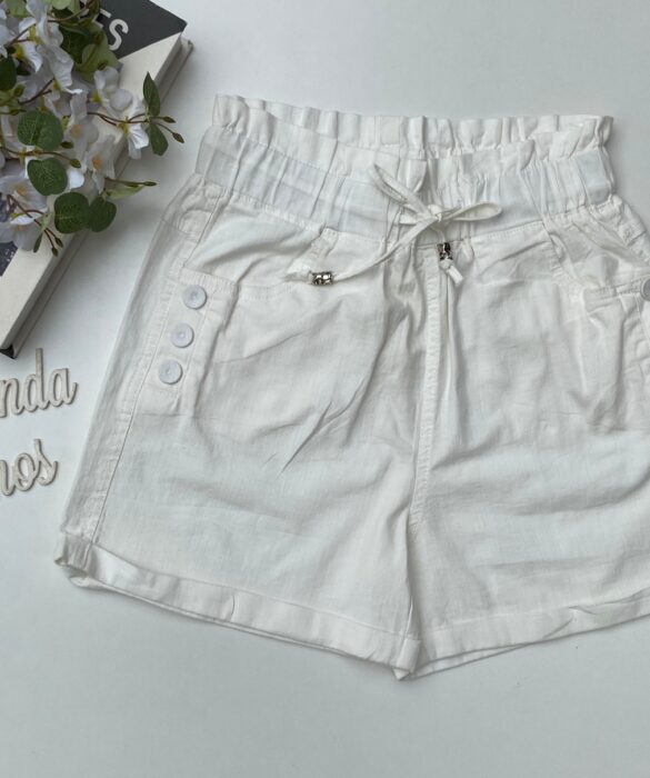 Short Feminino com Elástico na Cintura e Amarração e Botões Off White fernanda ramos store