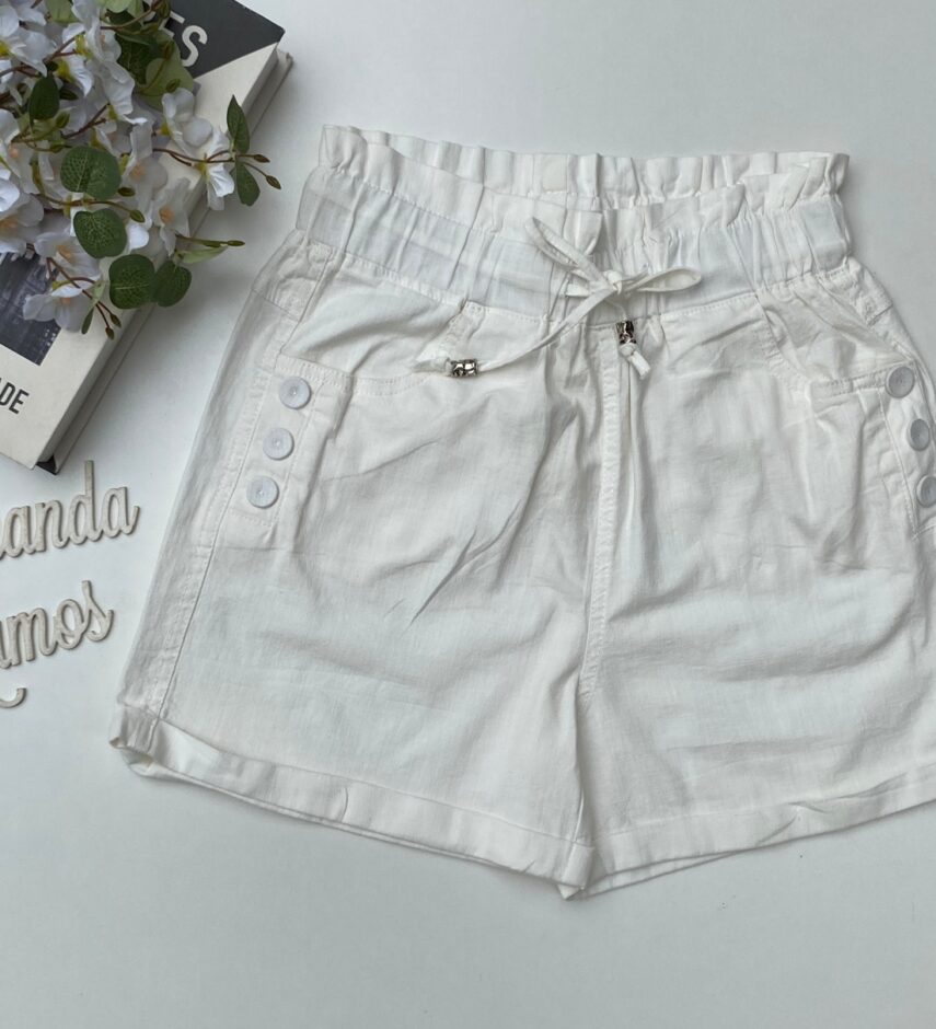 Short Feminino com Elástico na Cintura e Amarração e Botões Off White fernanda ramos store
