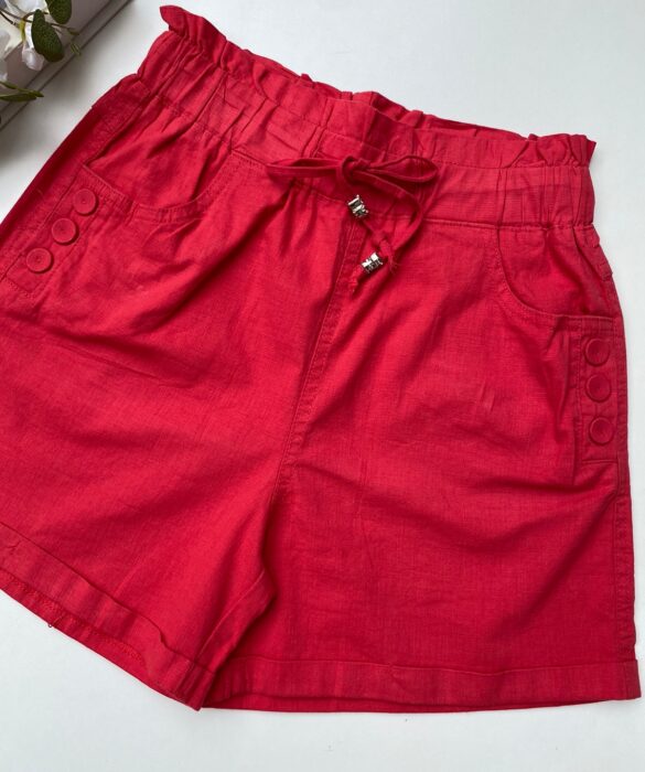 Short Feminino com Elástico na Cintura e Amarração e Botões Vermelho - Fernanda Ramos Store