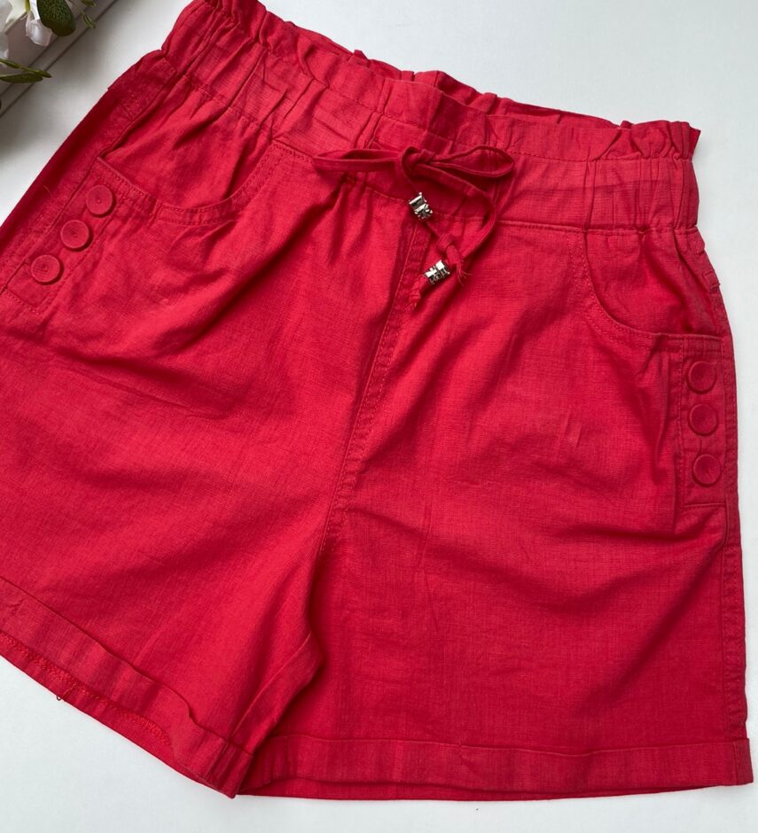 Short Feminino com Elástico na Cintura e Amarração e Botões Vermelho - Fernanda Ramos Store