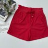 Short Feminino com Elástico na Cintura e Amarração e Botões Vermelho fernanda ramos store