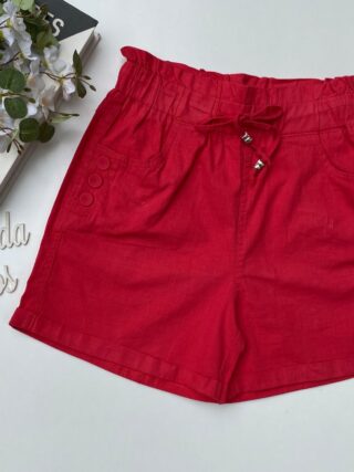 Short Feminino com Elástico na Cintura e Amarração e Botões Vermelho fernanda ramos store