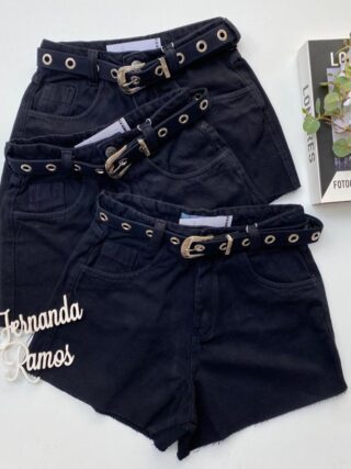 Short Jeans Feminino com Cinto Metal Preto 0178 Fernanda Ramos Store