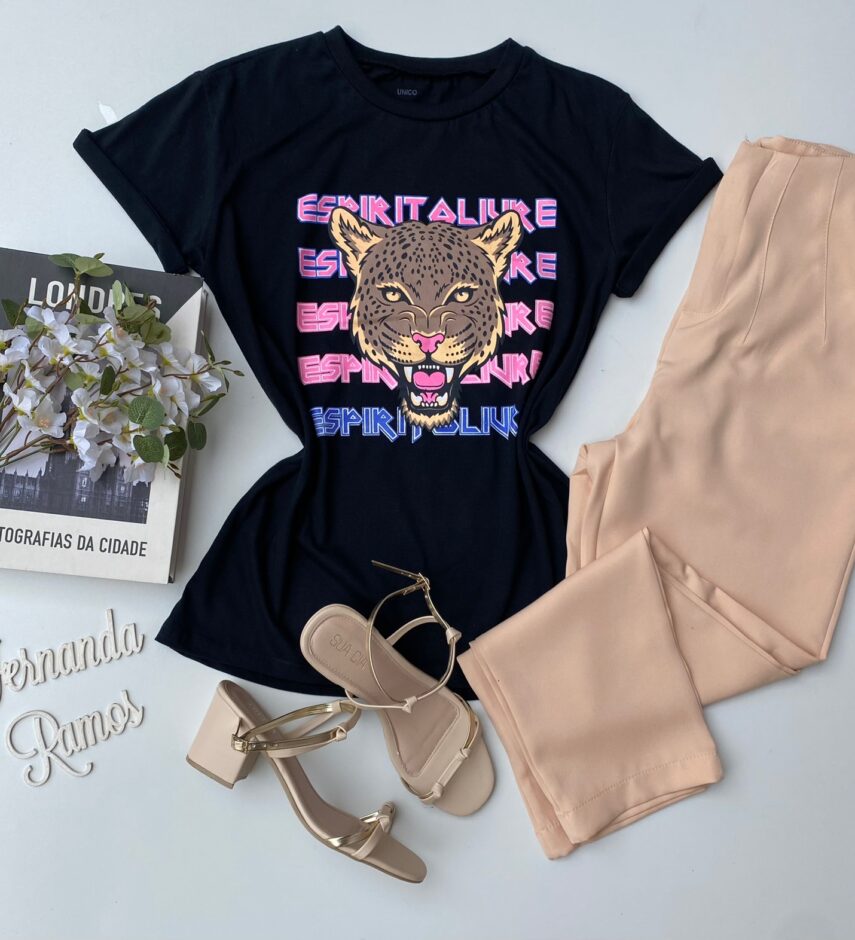 t shirt manga curta preta estampa leopardo fernanda ramos store