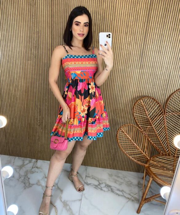 Vestido Curto sem Bojo Amarração Atrás Estampado fernanda ramos store