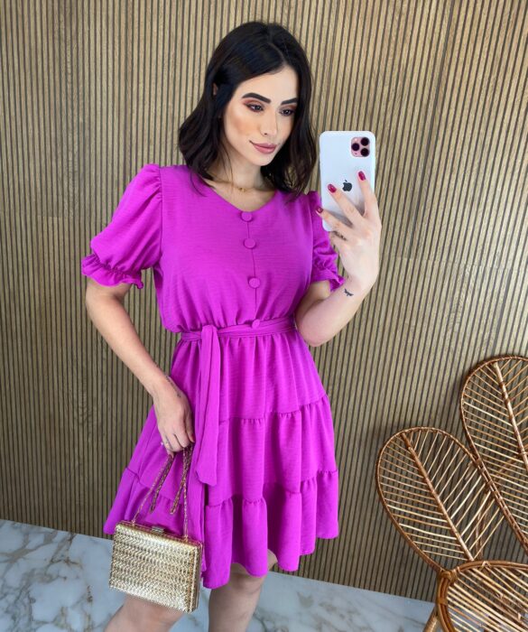 fernandaramosstore com br vestido curto sem bojo com botoes falso e amarracao fucsia 1