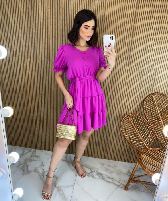 fernandaramosstore com br vestido curto sem bojo com botoes falso e amarracao fucsia