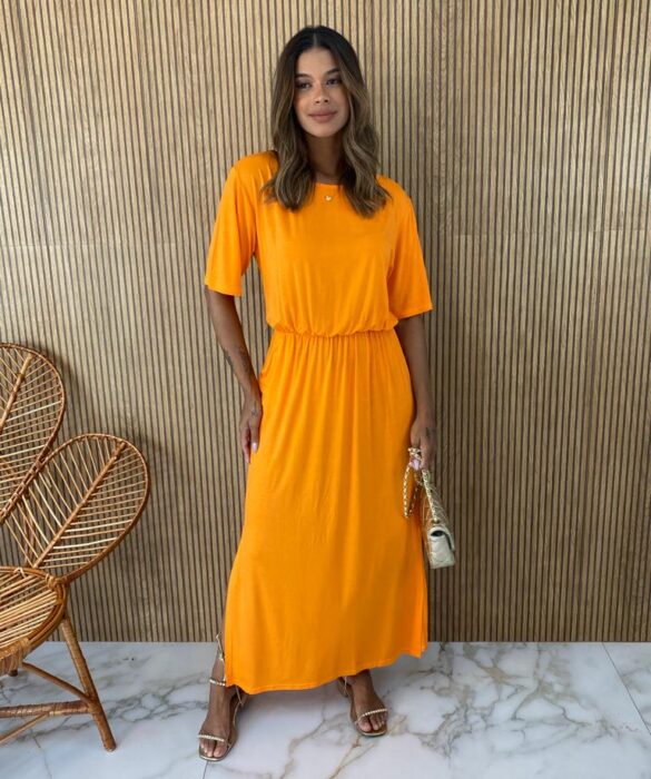 vestido longo de malha 1 bolso so Laranja Claro Fernanda ramos store