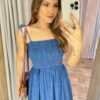 Vestido Longo Luana Alças com Amarração e Lastex Jeans - Fernanda Ramos Store