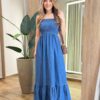 Vestido Longo Luana Alças com Amarração e Lastex Jeans - Fernanda Ramos Store