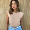 blusa feminina malha detalhe na manga nude Fernanda ramos store