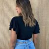 Blusa Feminina Malha Manga com Babados Preta - Fernanda Ramos Store