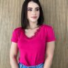 Blusa Feminina Manga Curta com Renda Pink Fernanda Ramos Store