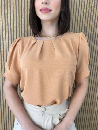 Blusa Feminina Manga Princesa com Pregas Caramelo - Fernanda Ramos Store