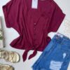 fernandaramosstore com br blusa manga curta com botoes e amarracao vinho