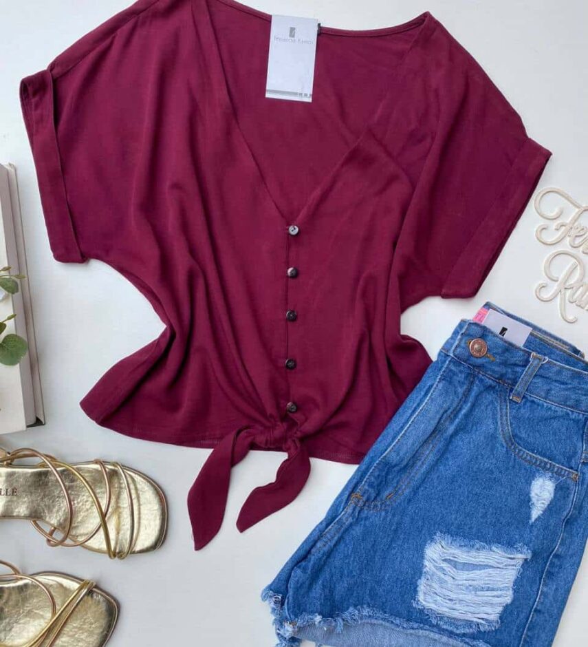 fernandaramosstore com br blusa manga curta com botoes e amarracao vinho