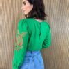 Blusa Manga Longa Feminina com Detalhe Vazado nas Mangas Verde - Fernanda Ramos Store