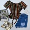 Blusa Ombro a Ombro Estampada com Amarração Fernanda Ramos Store