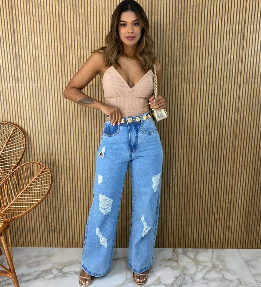 Body com Bojo Canelado Tomara que Caia Decote V Bege - Fernanda Ramos Store