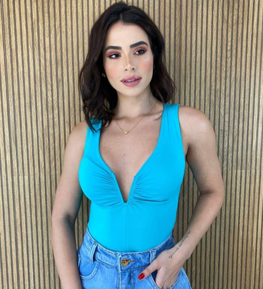 Body com Bojo com Decote V Azul Piscina - Fernanda Ramos Store