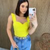 Body Feminino com Bojo Canelado Alça com Babado Amarelo Fernanda Ramos Store