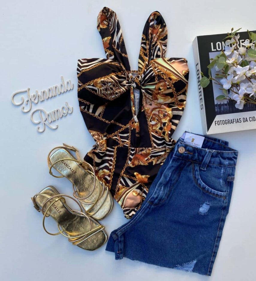 Body Feminino com Bojo Helena Estampado Fernanda Ramos Store