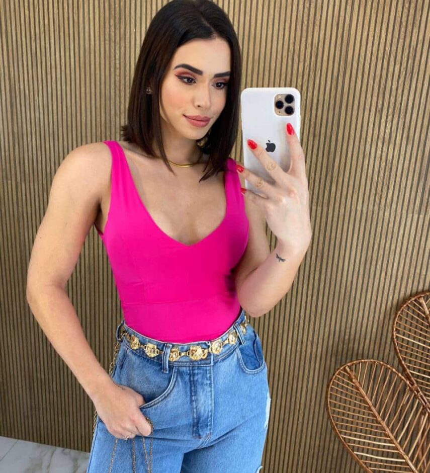 Body Feminino com Bojo Poliamida Pink - Fernanda Ramos Store