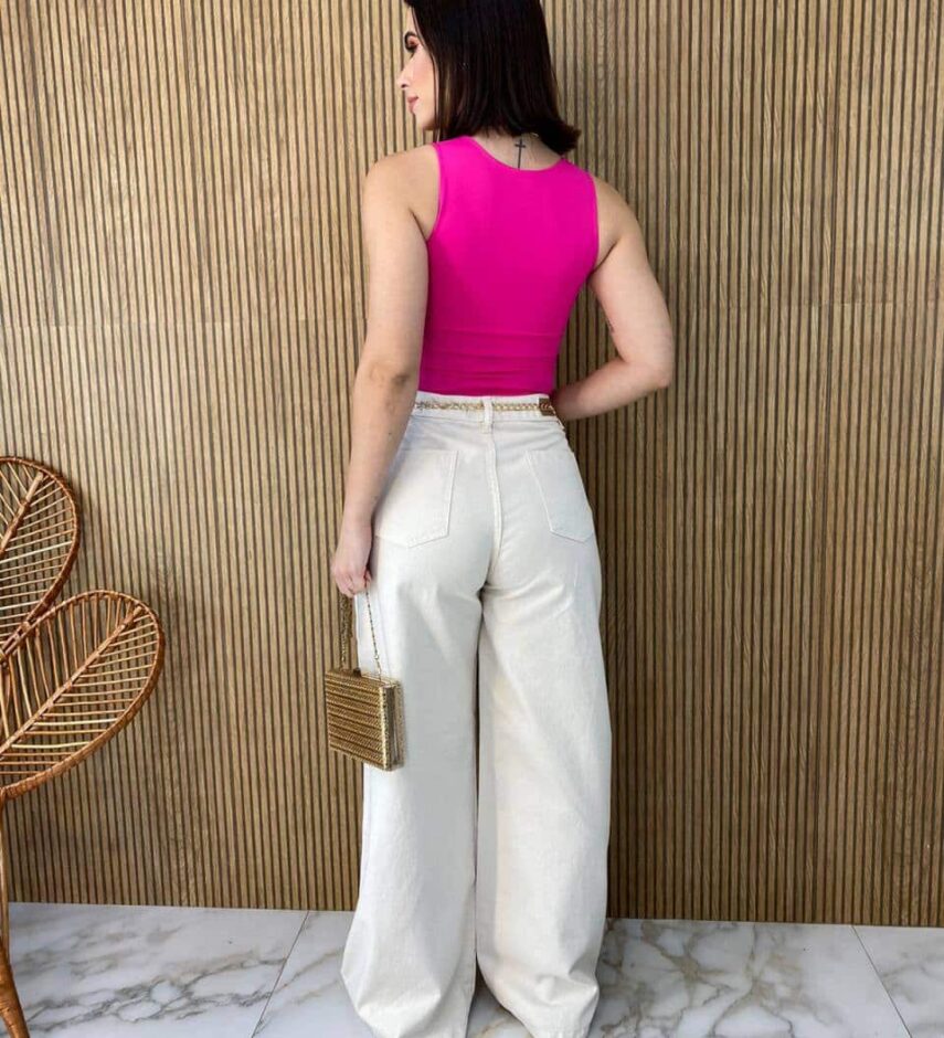 Body Feminino Regata sem Bojo Pink com Fecho - Fernanda Ramos Store