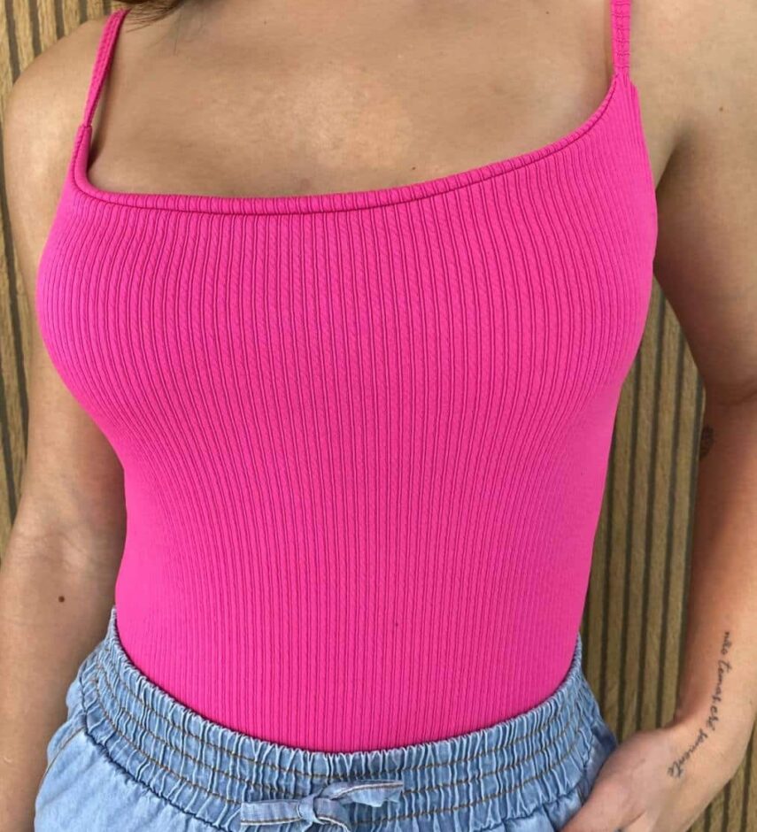 Body sem Bojo Canelado sem Fecho de Alça Pink - Fernanda Ramos Store