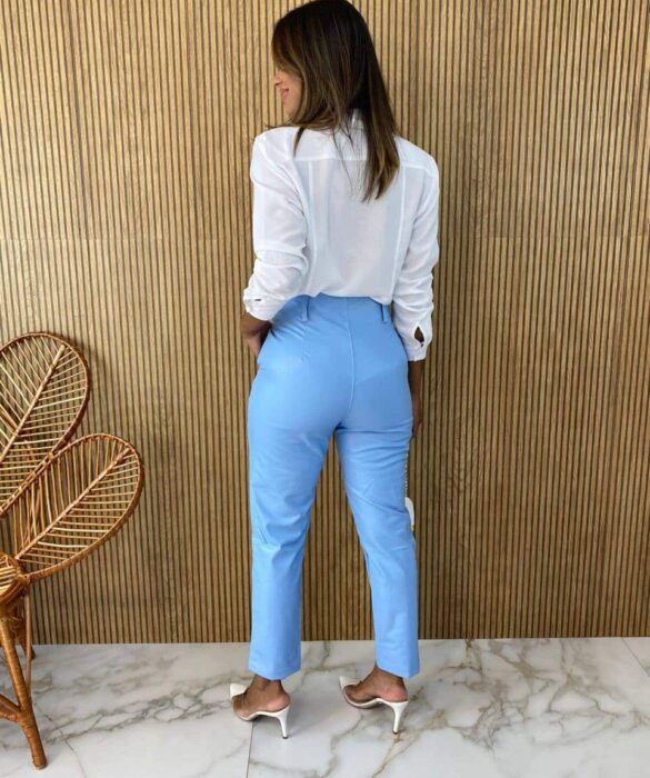 Calça Couro Eco Feminina com Passantes Azul - Fernanda Ramos Store