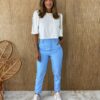 Calça Couro Eco Feminina com Passantes Azul - Fernanda Ramos Store