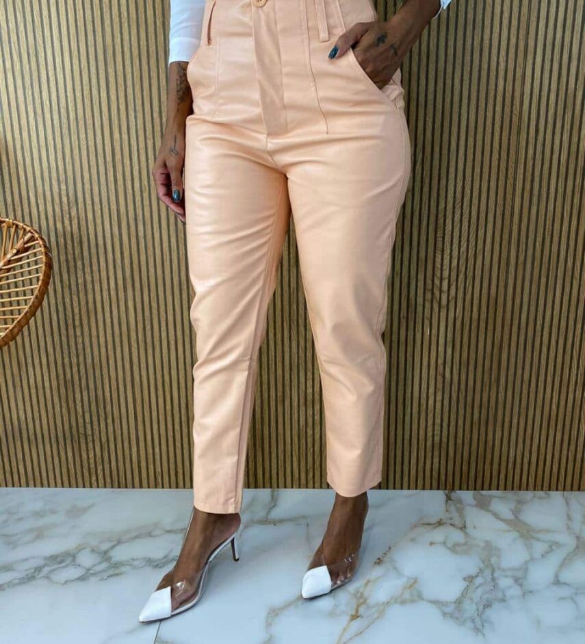 Calça Couro Eco Feminina com Passantes Salmão - Fernanda Ramos Store