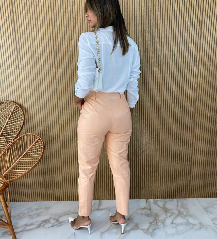 Calça Couro Eco Feminina com Passantes Salmão - Fernanda Ramos Store