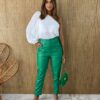 Calça Couro Eco Feminina com Passantes Verde - Fernanda Ramos Store