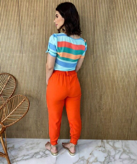 Calça Feminina Botão Encapado com Bolsos Coral - Fernanda Ramos Store