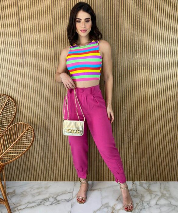 Calça Feminina Botão Encapado com Bolsos Pink - Fernanda Ramos Store