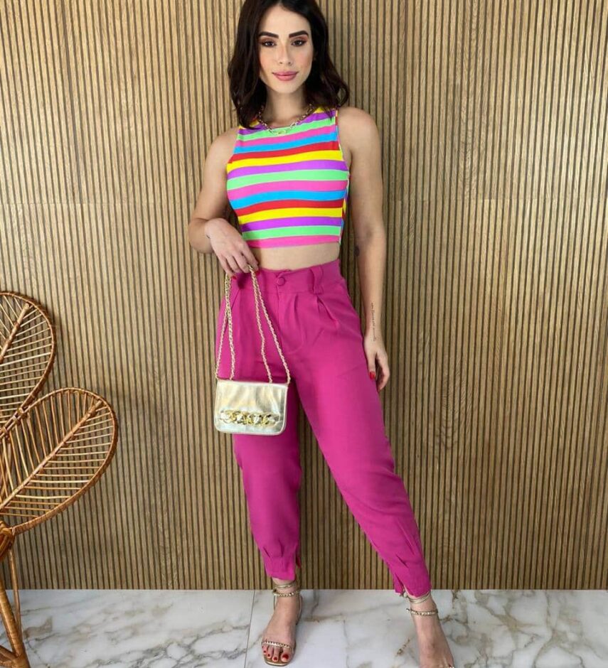 Calça Feminina Botão Encapado com Bolsos Pink - Fernanda Ramos Store